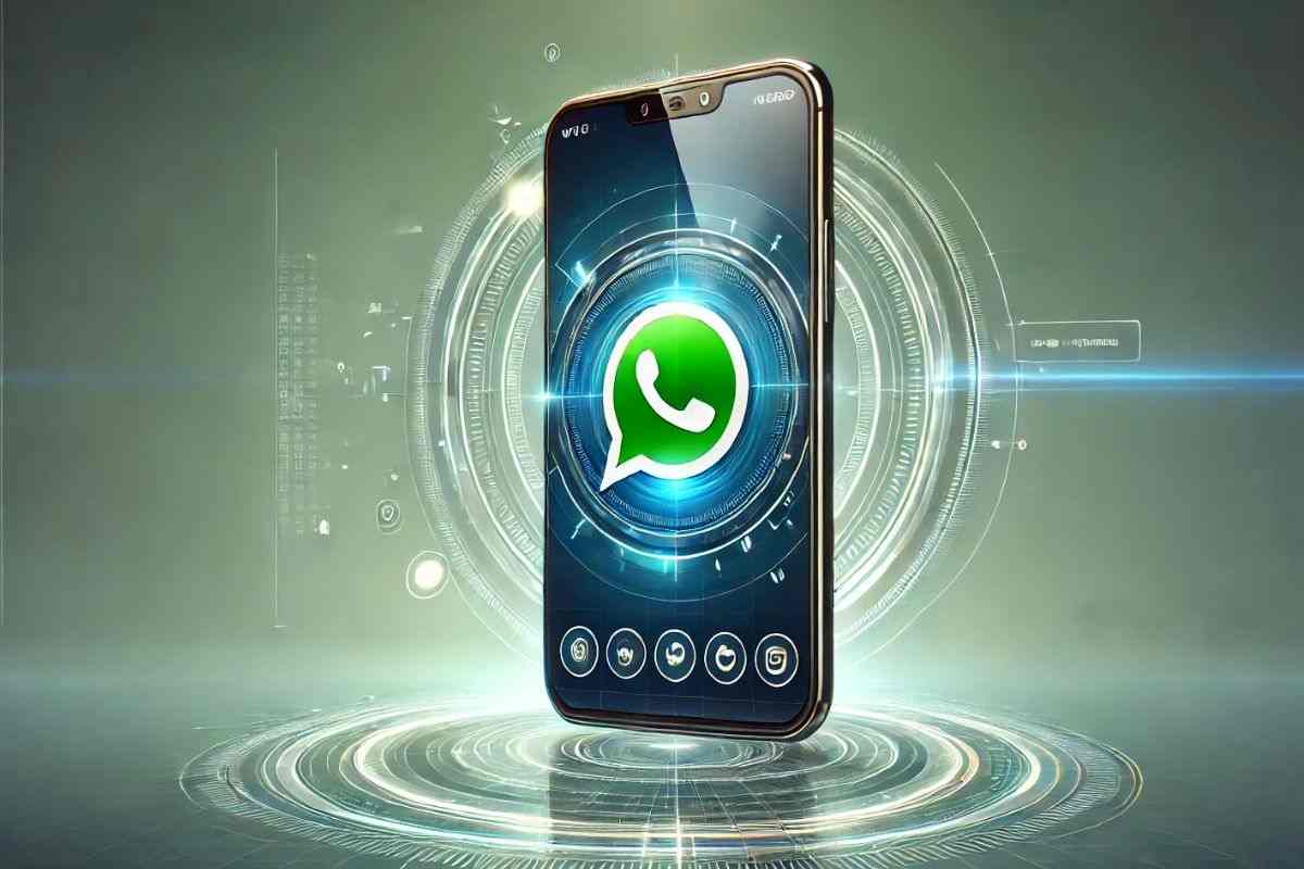 cellulare con il logo whatsapp al centro dello schermo